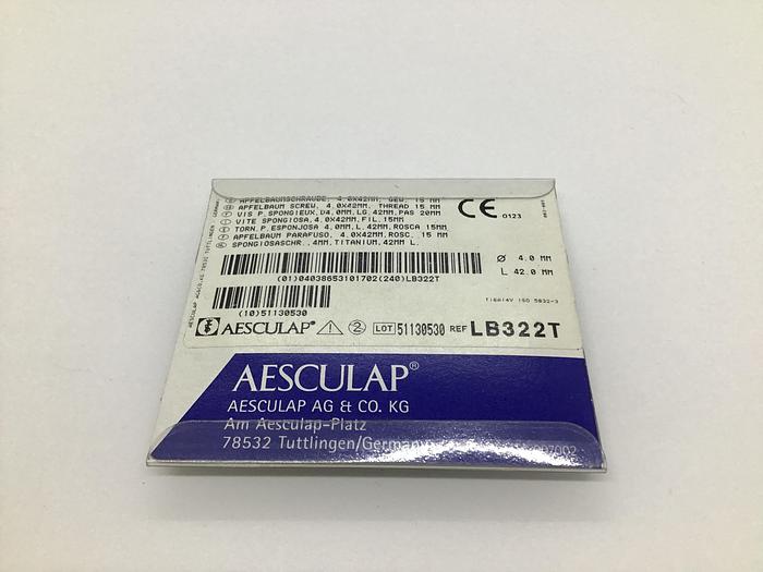 Aesculap Apfelbaum Screw 4.0x42mm ,Thread 15mm Pack of 5 LB322T